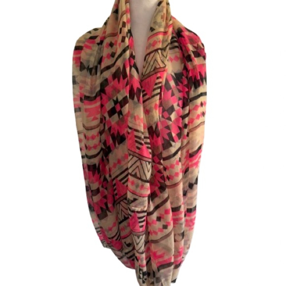 Pink and Black Geometric Infinity Scarf Lightweight Accessory
